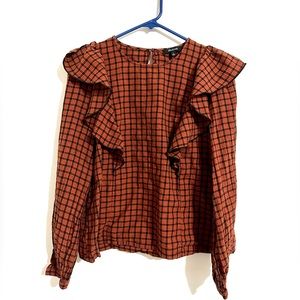 Madewell orange and Black Ruffle Blouse